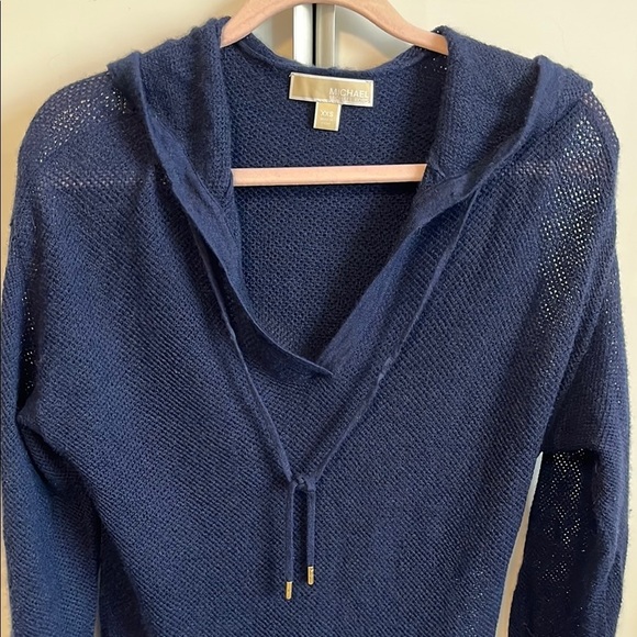 MICHAEL KORS Navy Blue Long Lightweight Cashmere Hooded Sweater, Size XXS - Picture 3 of 10